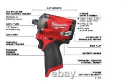 New Milwaukee 2555-20 M12 Fuel Cordless 1/2 Compact Stubby Impact Wrench Kit