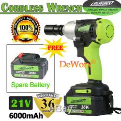 Power 21V 6.0Ah 340Nm 1/2Electric Cordless Impact Wrench Tool Gun Spare Battery