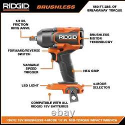 RIDGID 18V Brushless Cordless 4-Mode 1/2 in. Mid-Torque Impact Wrench TOOL ONLY