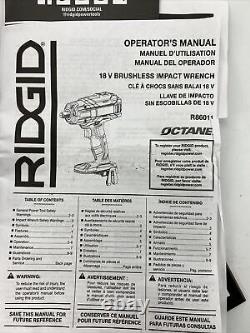 RIDGID R86011B 18-Volt OCTANE Cordless Brushless 1/2 4-Mode Impact Wrench (OB)