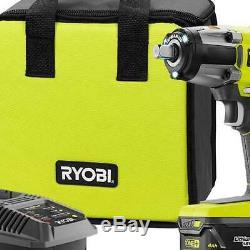 RYOBI 18V Cordless 3 Speed 1/2 Impact Wrench Kit W 4.0 Ah Battery Charger Bag
