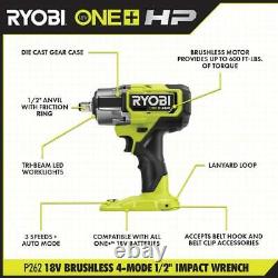 RYOBI 1/2 Impact Wrench 18V Brushless Cordless 4-Mode Variable Speed(Tool Only)