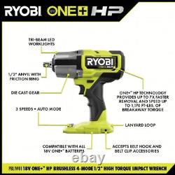 RYOBI 1/2 Impact Wrench Kit 4 Mode 18 Volt Lithium Ion Cordless Battery Charger