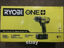 RYOBI P261K Cordless Impact Wrench 3 Speed 1/2 18V Kit with Battery & Charger New