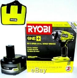 RYOBI P263 18V LI-ION Cordless 3/8 in. 3-Speed Impact Wrench With3.0Ah Battery NEW