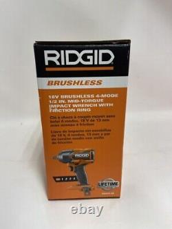 Rigid R86012b 18v Brushless 4-mode 1/2in Mid-torque Impact Wrench- Tool Only