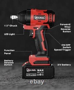 SILVEL 21V Cordless Impact Wrench 1/2 inch 517 Ft-lbs 700Nm Max Torque Brushless
