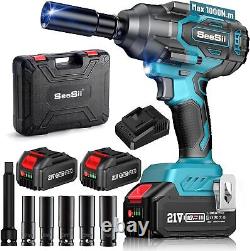 Seesii 1000Nm(738ft-lbs) Cordless Impact Wrench Torque, 1/2 Brushless Impact Gun