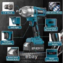 Seesii Brushless Cordless Impact Wrench 800N. M, Power Impact Wrench 1/2'' with 2x