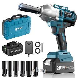 Seesii Cordless Impact Wrench, 800N. M(580ft-lbs) Power Impact Wrench 1/2 Inch