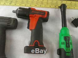 Snap-on Cordless Set 14.4V 3/8 Impact Wrench Drill Ratchet Charger 5 Batteries