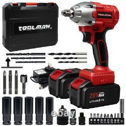 Toolman 20V 1/2'' Cordless Li-Ion Impact Wrench Set with2 Batteries, Changer, Case