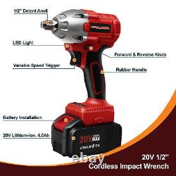Toolman 20V 1/2'' Cordless Li-Ion Impact Wrench Set with2 Batteries, Changer, Case