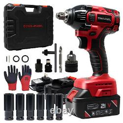 Toolman Rechargeable Cordless Lithium-ion Power Impact Wrench kit 1/2 21V ZTP01