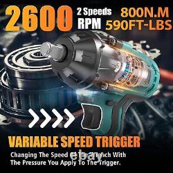 Uaoaii Cordless Impact Wrench 800Nm(590ft-lbs) Impact Gun Power Wrench 2battery