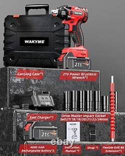 WAKYME 21V MAX Cordless Impact Wrench Kit, 1/2 Brushless Compact