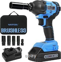 WISETOOL Cordless Impact Wrench-1/2, Brushless, Max Torque 260 ft-lbs, 2.0A Battery