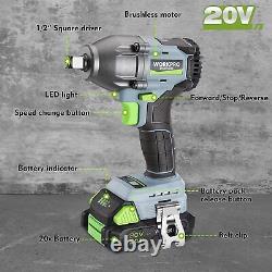 WORKPRO Brushless Cordless Impact Wrench 1/2'' 20V Battery 1 Hour Fast Charger