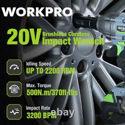 WORKPRO Cordless Impact Wrench 1/2 20V Brushless Impact Gun 370 Ft-Lbs (500N. M)